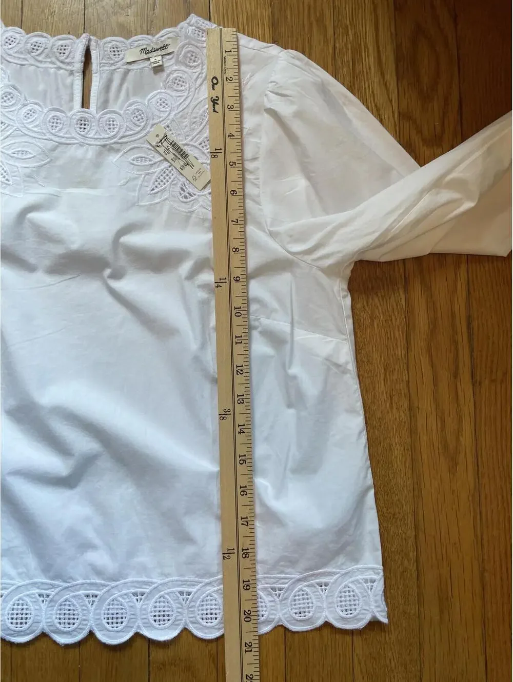 Madewell White Embroidered PuffSleeve Top Poplin Long Sleeve Small New With Tags